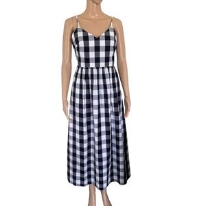 J.Crew Factory Womens Navy Gingham Midi Dress Smocked Back Sz 4 Cottage Prairie